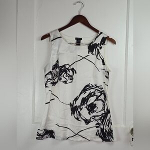 Ann Taylor Factory White Tank Top with Black Abstract Floral Print